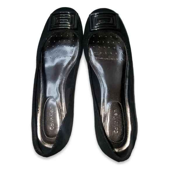 Calvin Klein Black Suede Flats with Silver Emblem - Picture 5 of 7